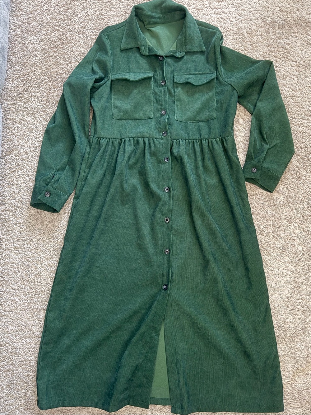 Women’s Forest Green Button-Front Long Dress